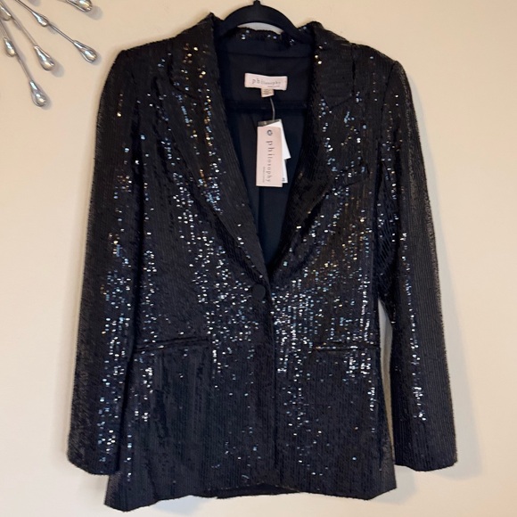 Philosophy Black Sequin Blazer Jacket Size Small NWT - Picture 7 of 15